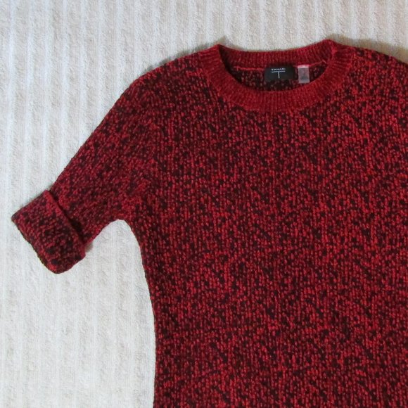 Tahari Plush Velour Sweater Red / Black Short Sleeve - Picture 5 of 6